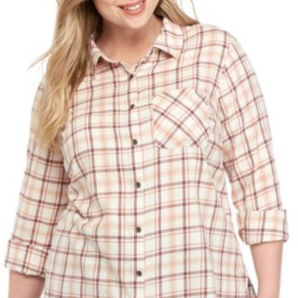 TRUE CRAFT-Plaid Woven Cotton Button-Up To…